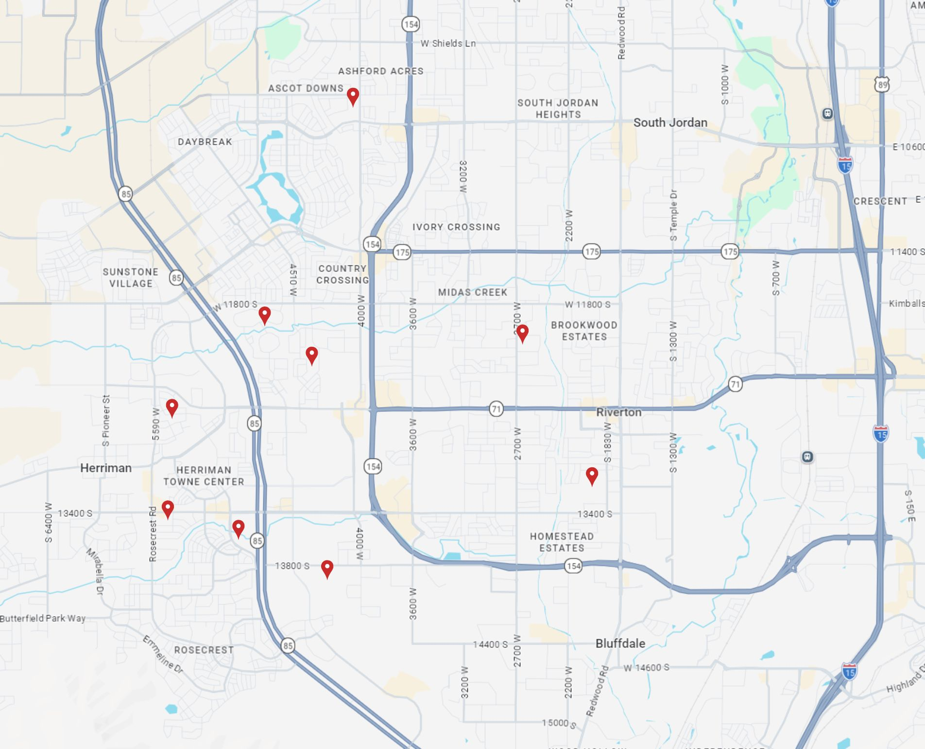 Map of Herriman, Riverton and South Jordan CMSC home fields